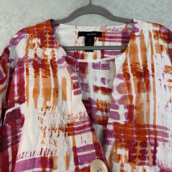 Ali Miles Linen Blazer Jacket Size 3X Pink Abstract Tulip Sleeve Artsy Lagenlook - Picture 4 of 14